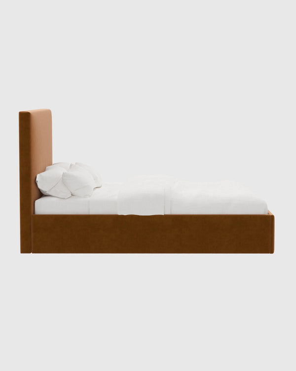 Square Bed in Performance Velvet - Full / Butterscotch