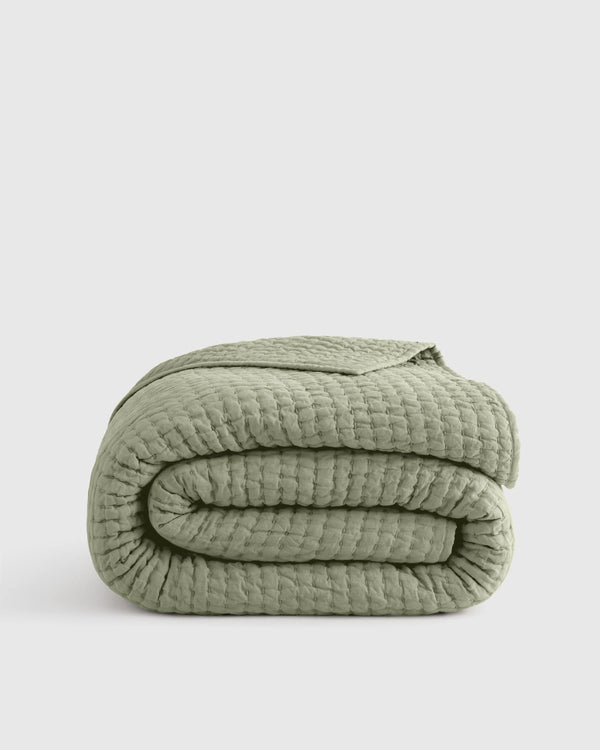 European Linen Cotton Stitch Quilt - Twin / Stone