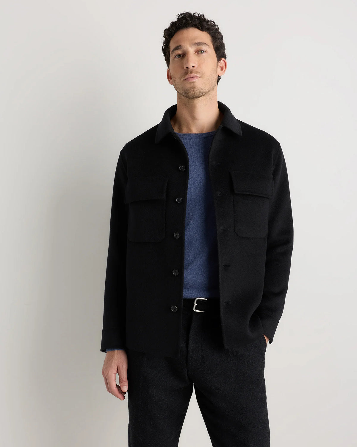 100% Mongolian Cashmere Double-Faced Shirt Jacket - S / Black Main image