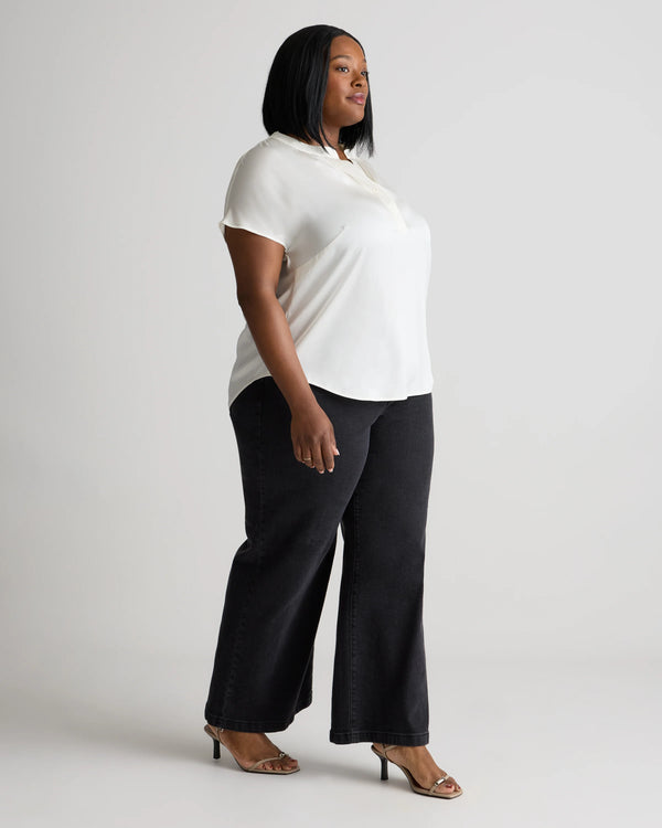 Washable Stretch Silk Dolman Sleeve Blouse - 1X / Black
