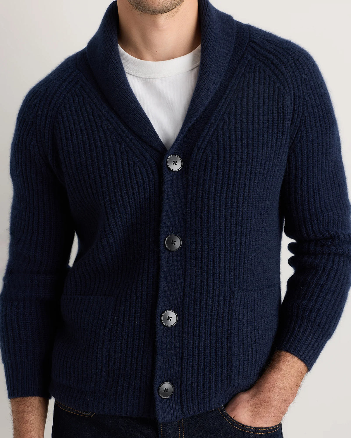Mongolian Cashmere Shawl Collar Cardigan - S / Black