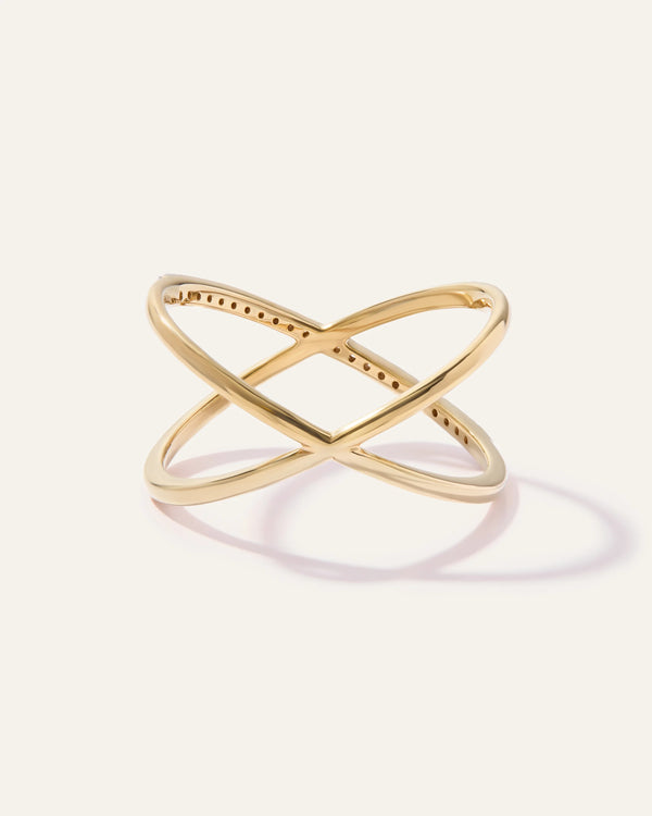 14K Gold Diamond Pave Crossover Ring - 4 / Yellow Gold