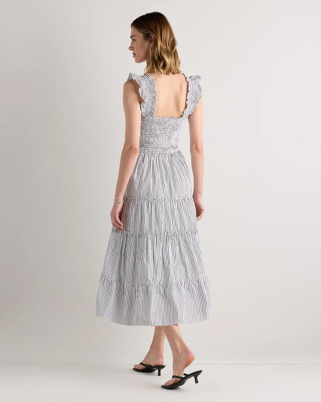 100% Organic Cotton Poplin Smocked Midi Dress - XS / Riviera Blue Heirloom Floral