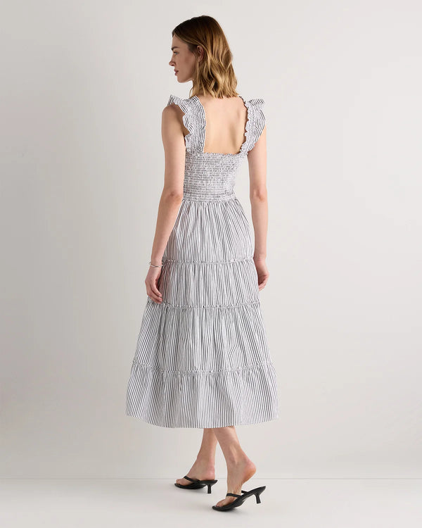 100% Organic Cotton Poplin Smocked Midi Dress - XS / Riviera Blue Heirloom Floral