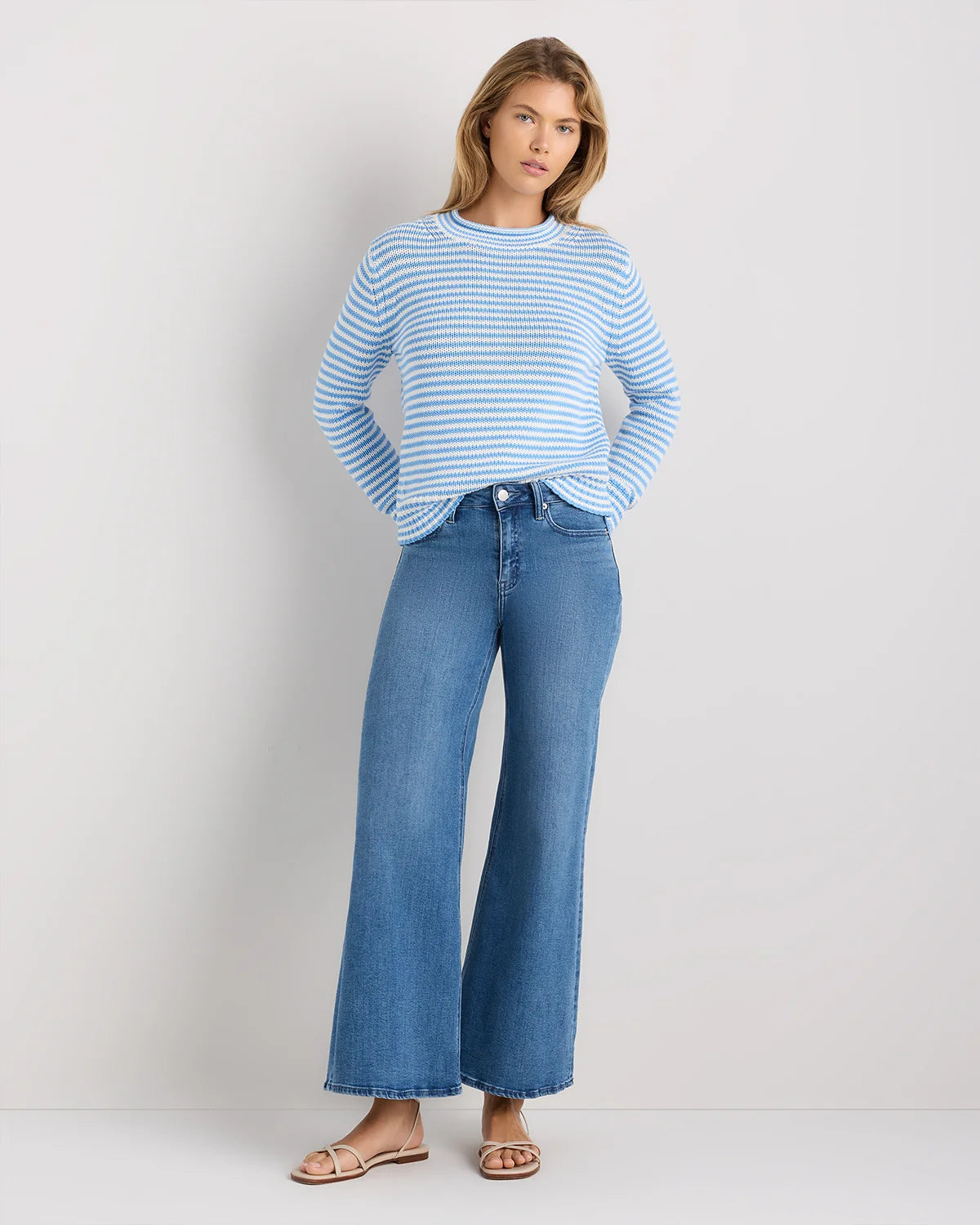 100% Organic Cotton Roll Neck Sweater - XS / Cornflower Mini Stripe Secondary image