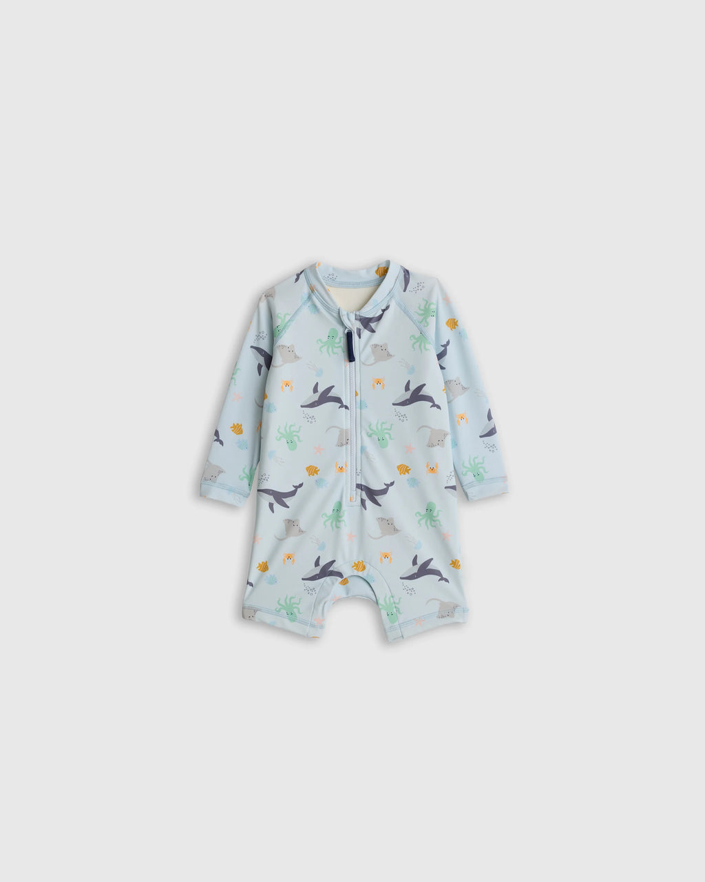 Long Sleeve Zip-Up Rash Guard One-Piece - 0-3M / Peri Beach Stripe