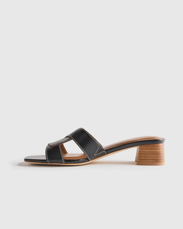 Italian Leather 35mm Wood Block Heel Mule - 5 / Black