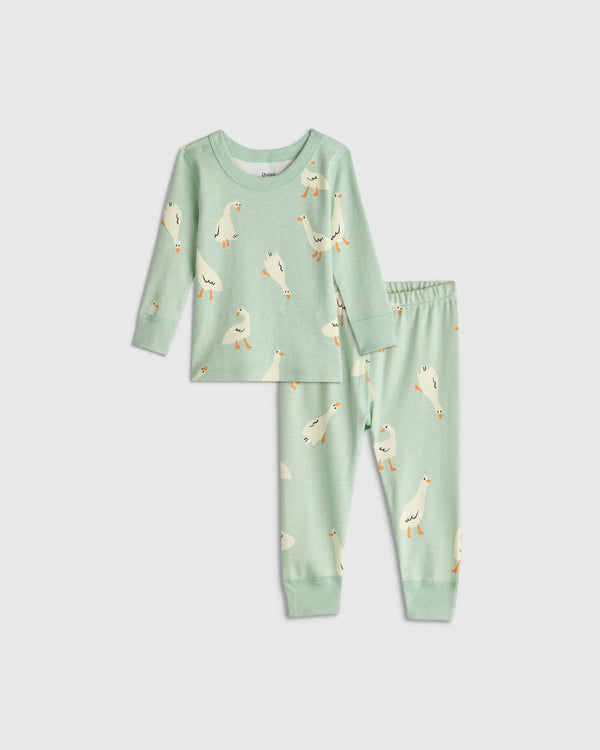 100% Organic Cotton Long Sleeve and Pant Pajama Set - 12-18M / Navy Stripe