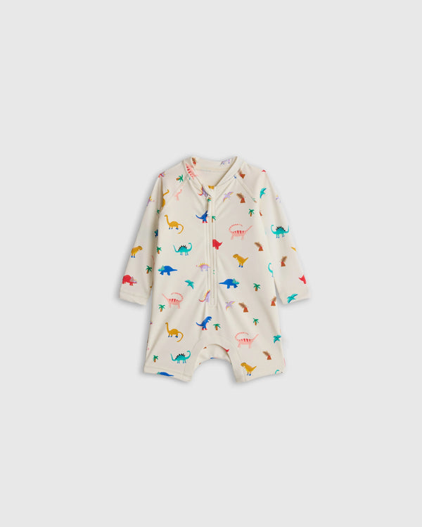 Long Sleeve Zip-Up Rash Guard One-Piece - 0-3M / Peri Beach Stripe