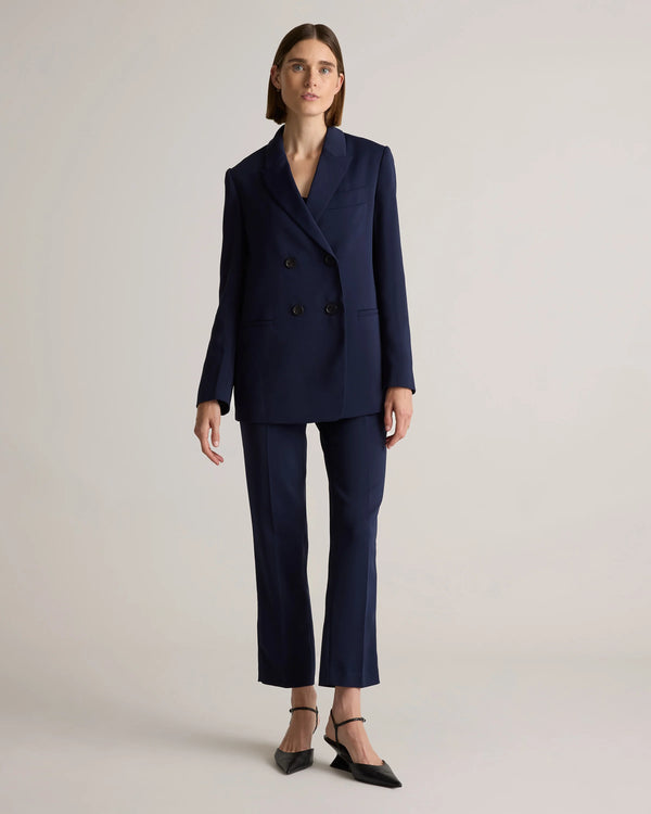 Stretch Crepe Relaxed Double-Breasted Blazer - XS / Sand